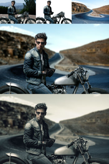 Photograph Retouched to changed the background image. Photo Retouch Motorcycle Location Change